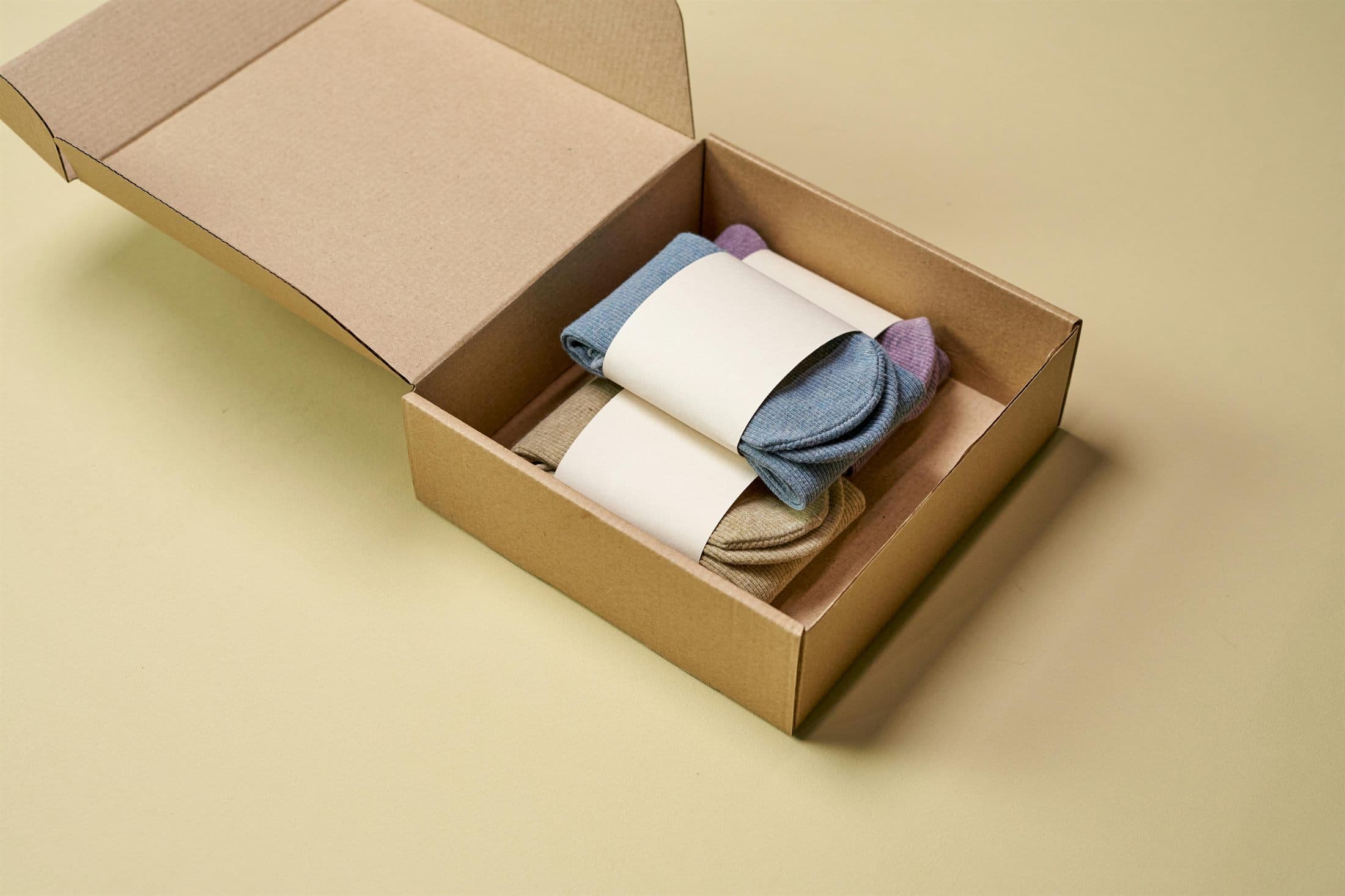 Socks packed inside a cardboard presentation box