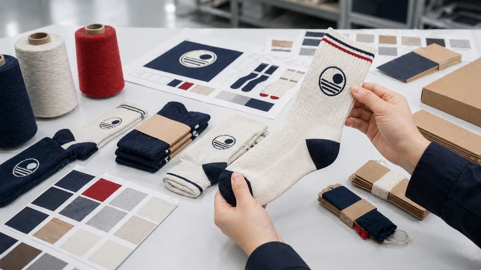 Logo placement review for custom socks with brand mark, color direction, and product placement context
