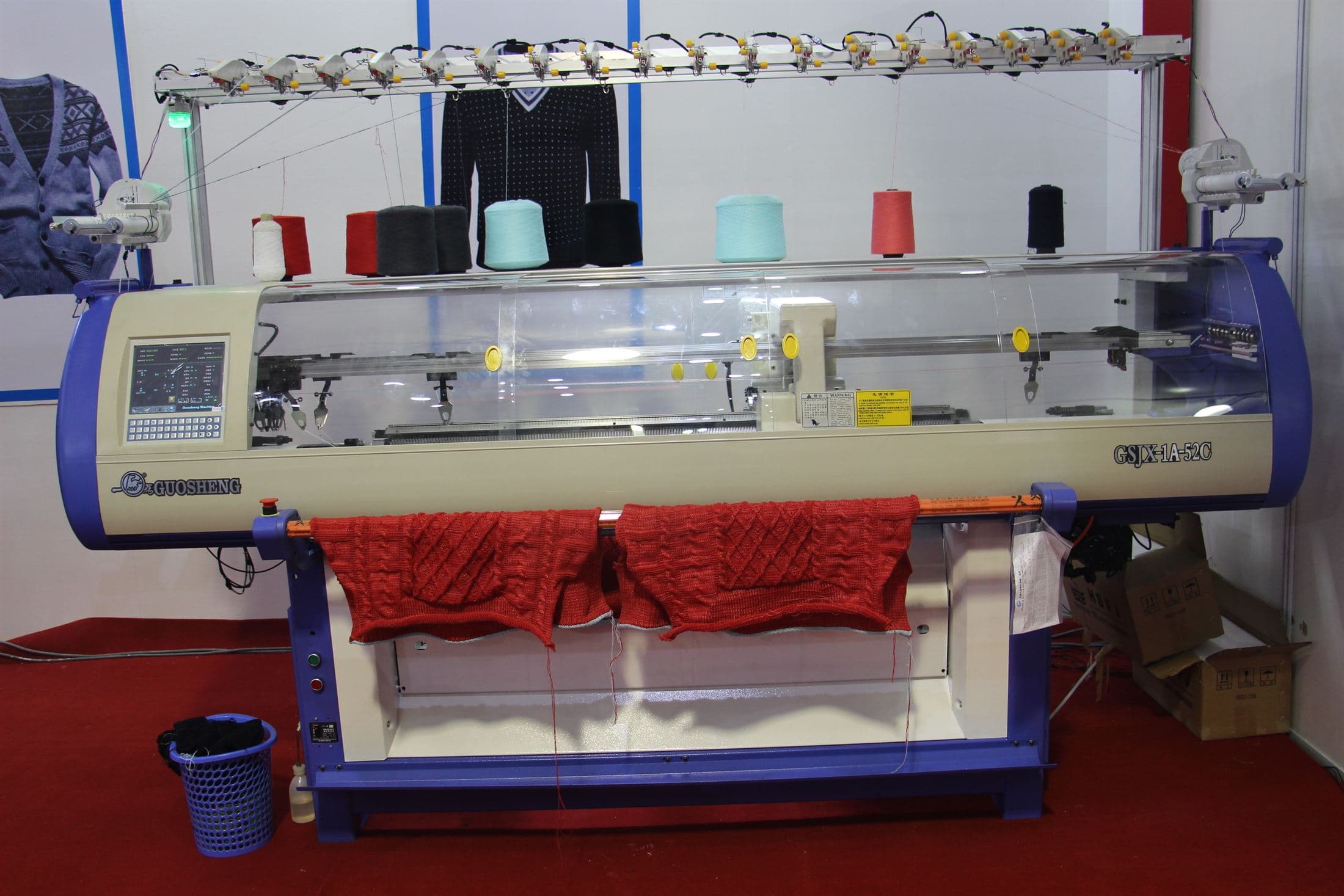 Industrial sock knitting machine prepared for production