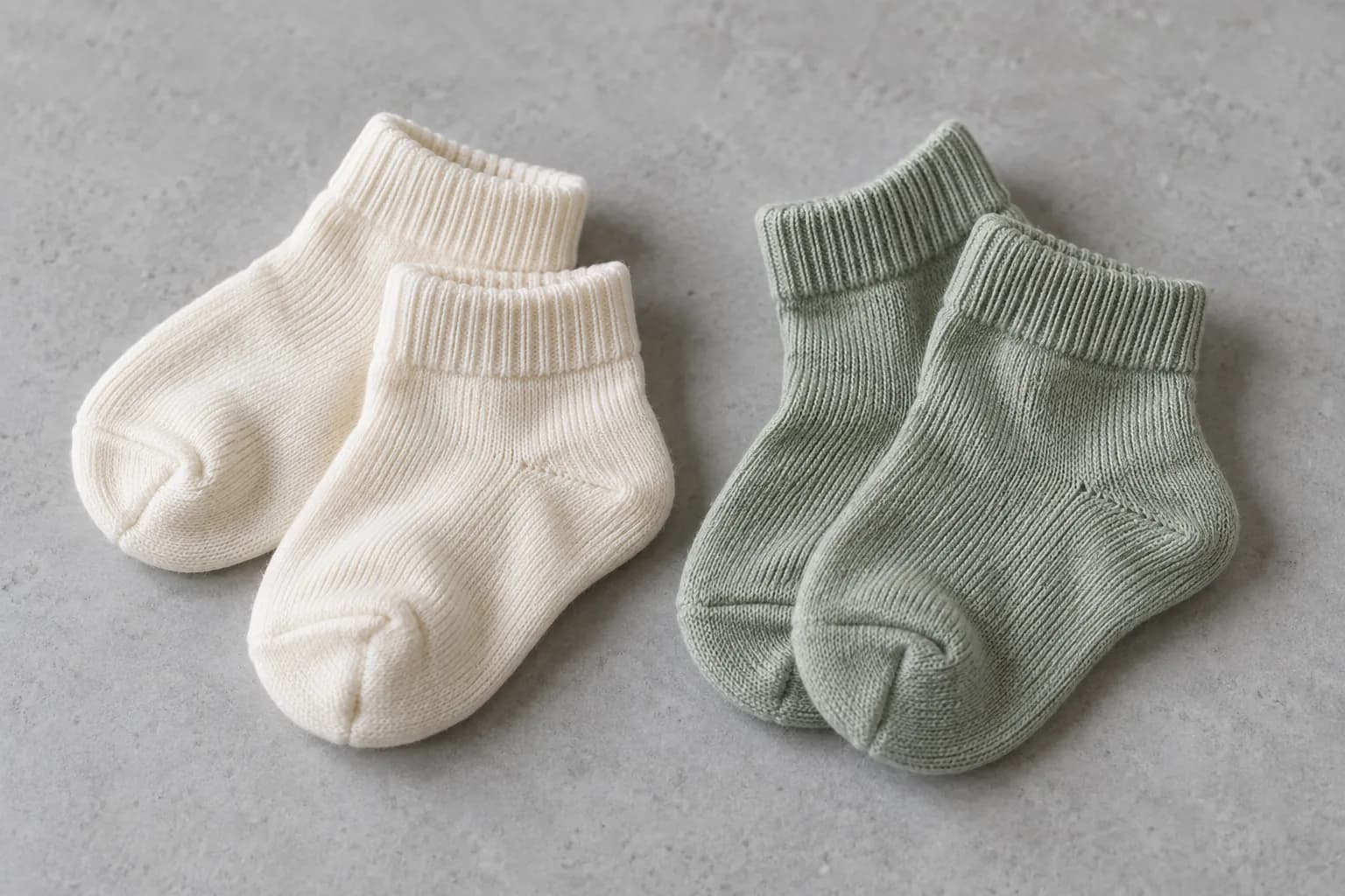 Illustrative small ivory and sage ankle socks with ribbed cuffs