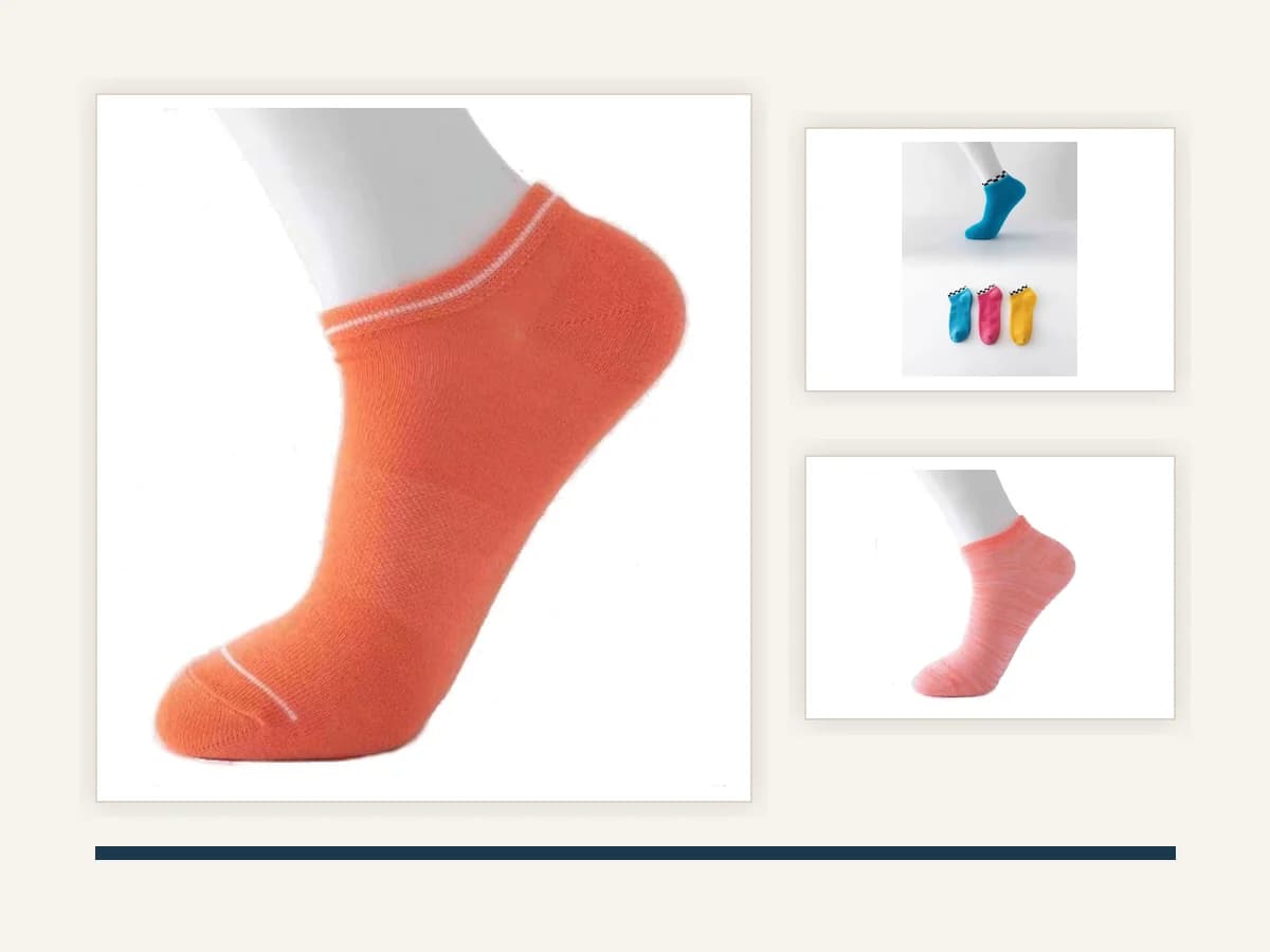 Close-up SaySock source product sample board with ankle socks in different colors